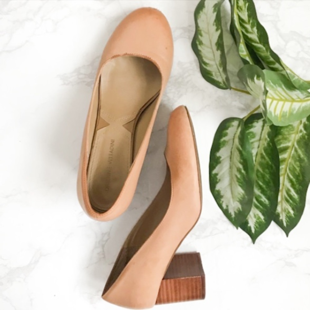 Adrienne Vittidini Glatz tan leather wooden heels